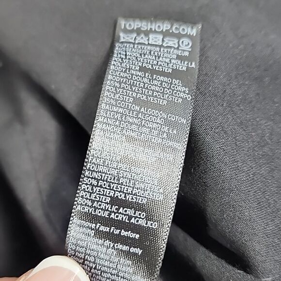 Topshop Faux Fur Collar Coat Assymettrical Zippered Front Size 4 - Picture 10 of 11